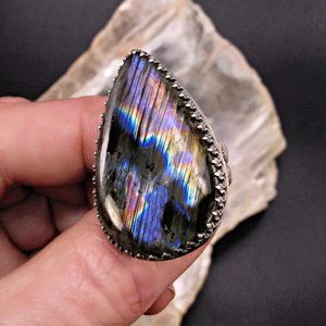 Purple Spectrolite Labradorite Ring - Size 9.5 US